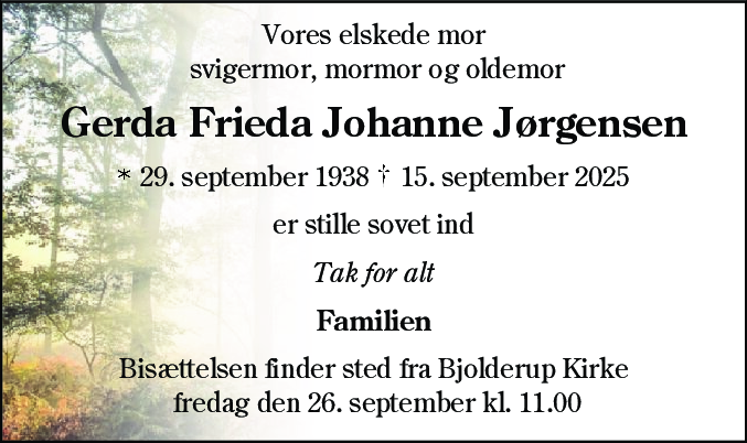 Dødsannonce for Gerda Frieda Johanne Jørgensen