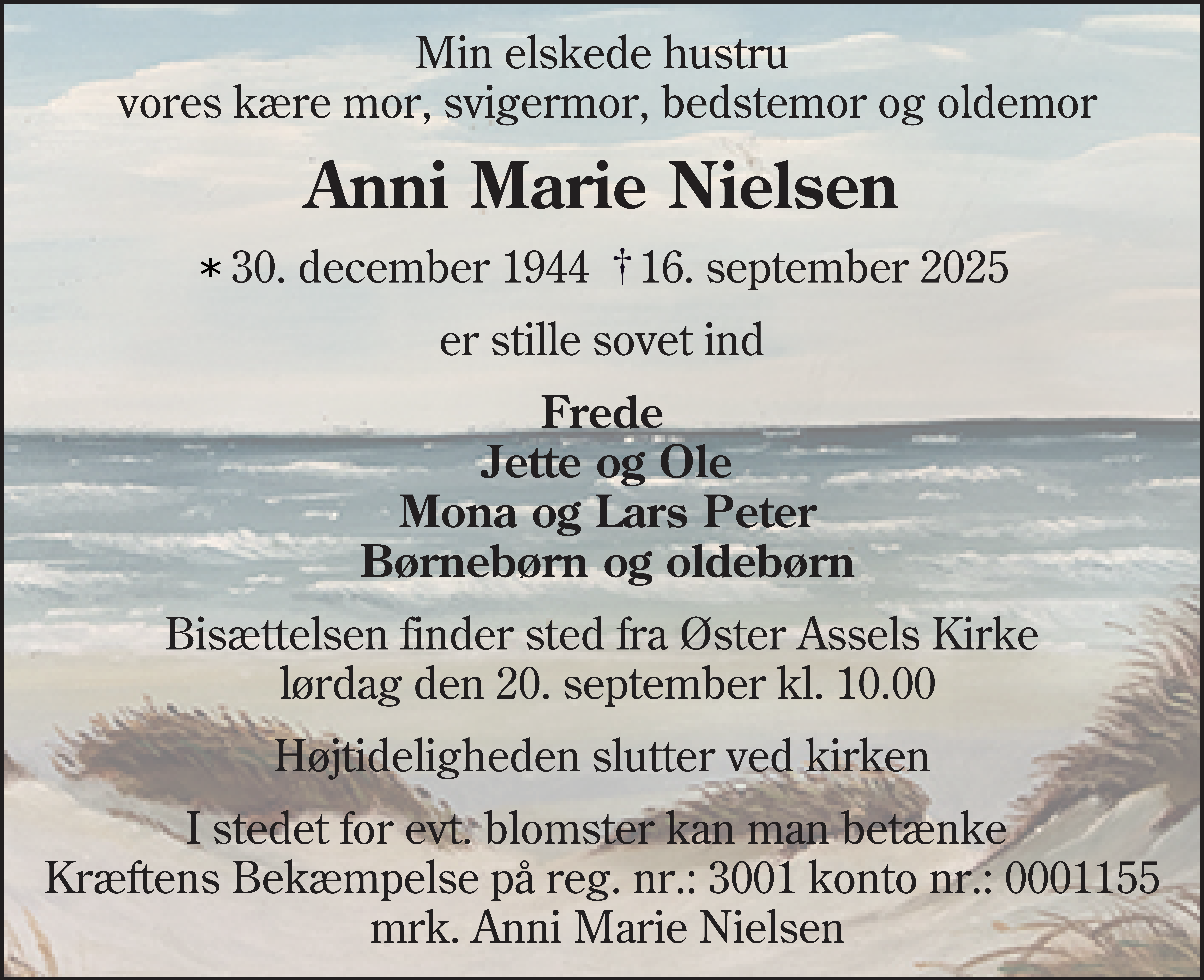 Dødsannonce for Anni Marie Nielsen