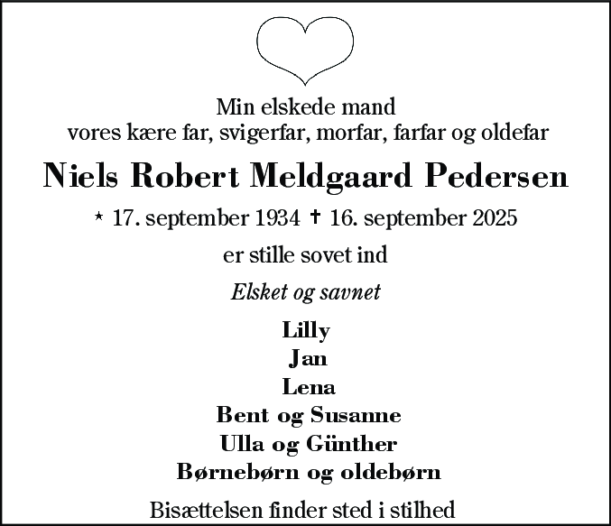 Dødsannonce for Niels Robert Meldgaard Pedersen