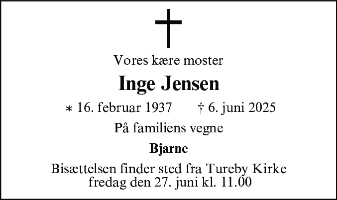 Dødsannonce for Inge Jensen