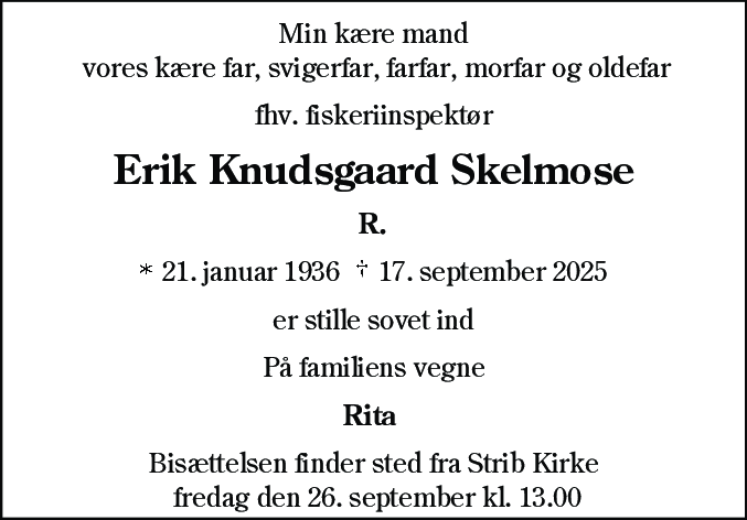 Dødsannonce for Erik Knudsgaard Skelmose
