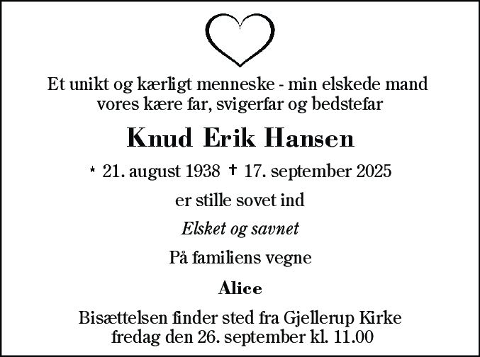 Dødsannonce for Knud Erik Hansen