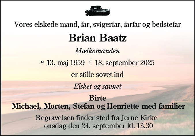 Dødsannonce for Brian Baatz