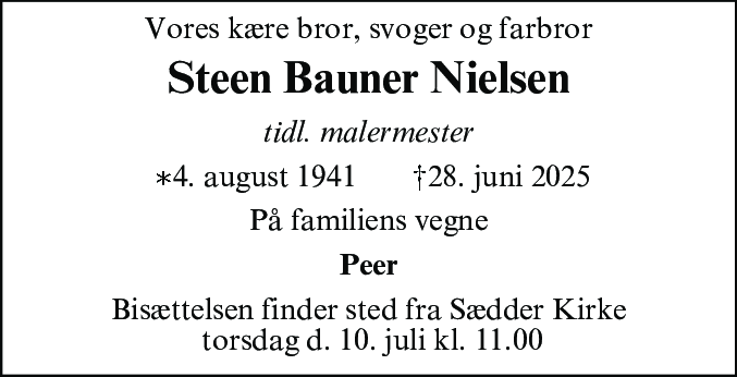 Dødsannonce for Steen Bauner Nielsen