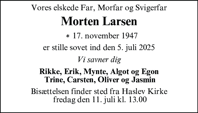 Dødsannonce for Morten Larsen