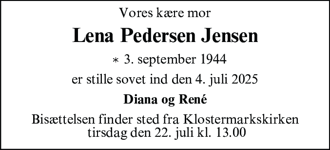 Dødsannonce for Lena Pedersen Jensen