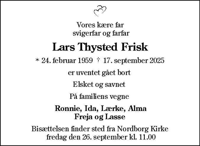 Dødsannonce for Lars Thysted Frisk