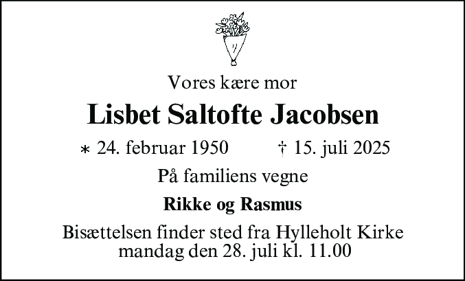 Dødsannonce for Lisbet Saltofte Jacobsen