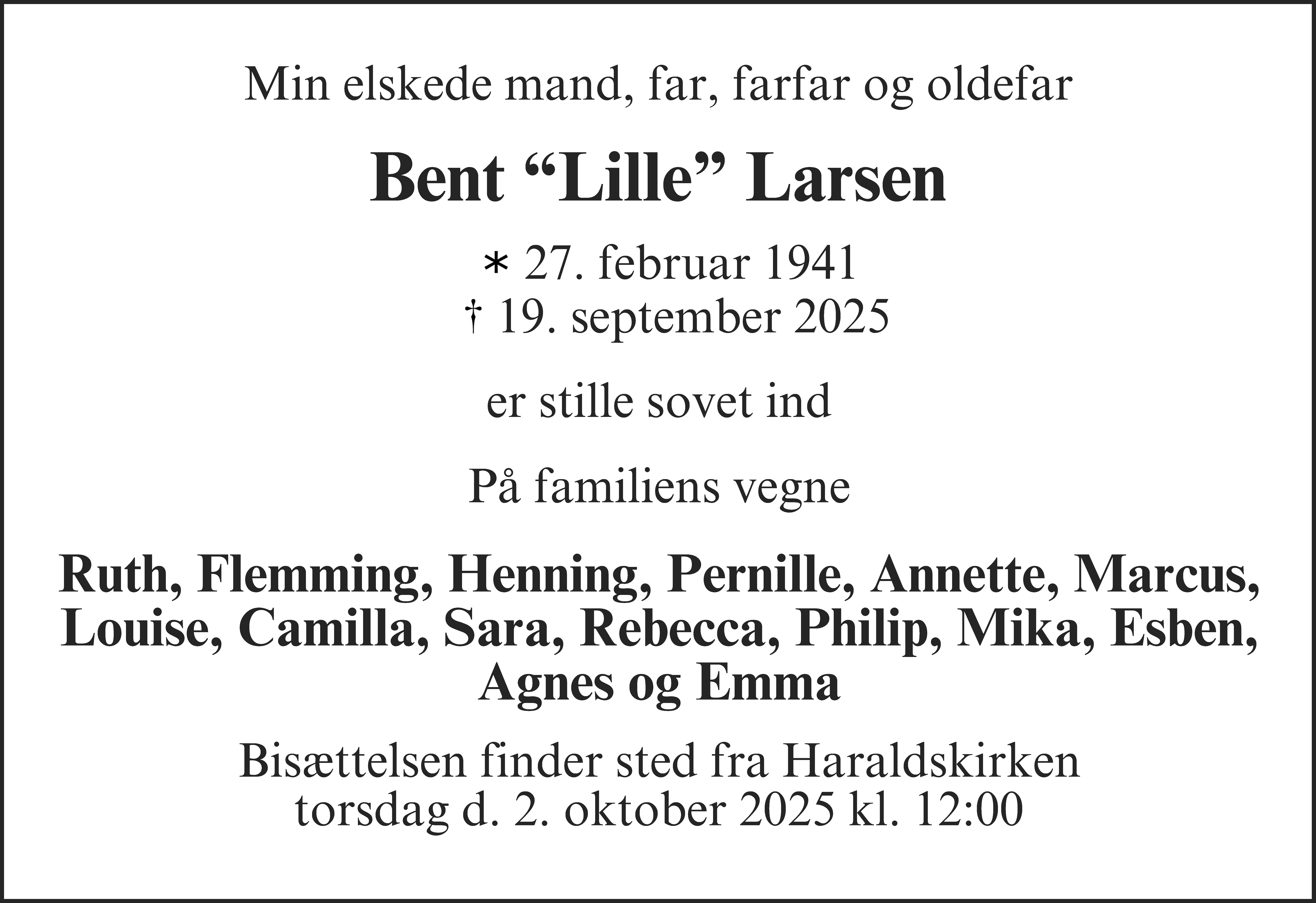 Dødsannonce for Bent Larsen