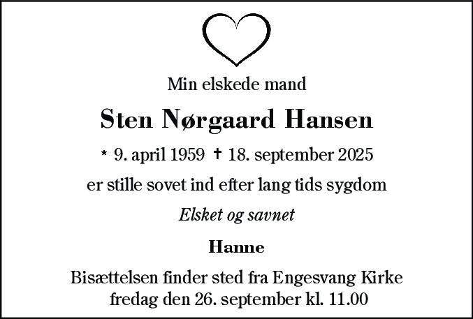 Dødsannonce for Sten Nørgaard Hansen