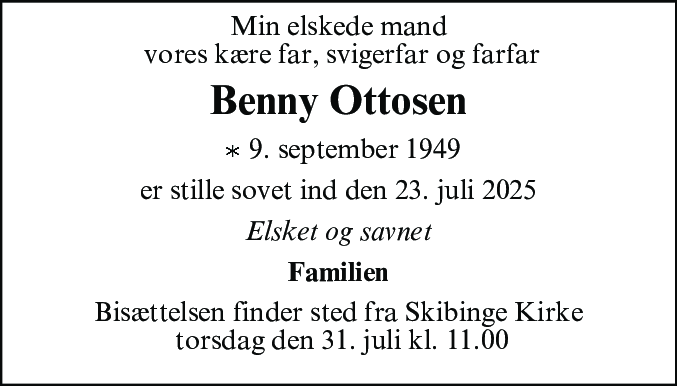 Dødsannonce for Benny Charles Ottosen
