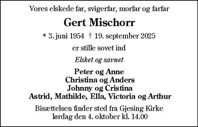 Dødsannonce for Gert Mischorr