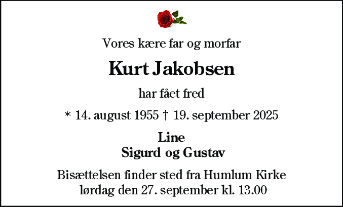 Dødsannonce for Kurt Jacobsen