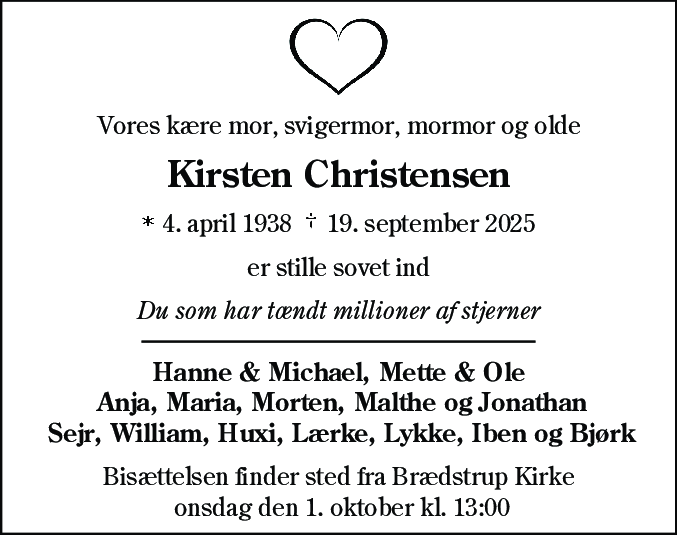 Dødsannonce for Kirsten Christensen