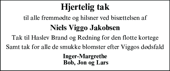 Dødsannonce for Niels Viggo Jakobsen