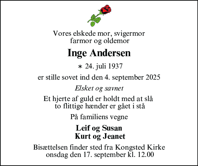 Dødsannonce for Inge Andersen