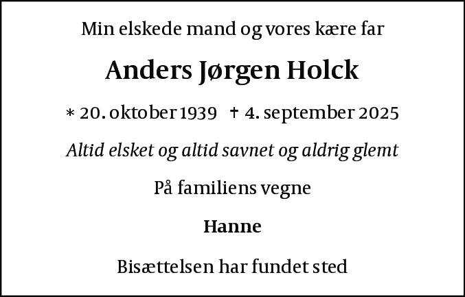 Dødsannonce for Anders Jørgen Holck