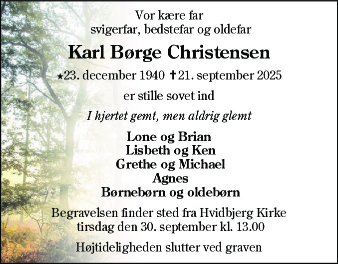 Dødsannonce for Karl Børge Christensen