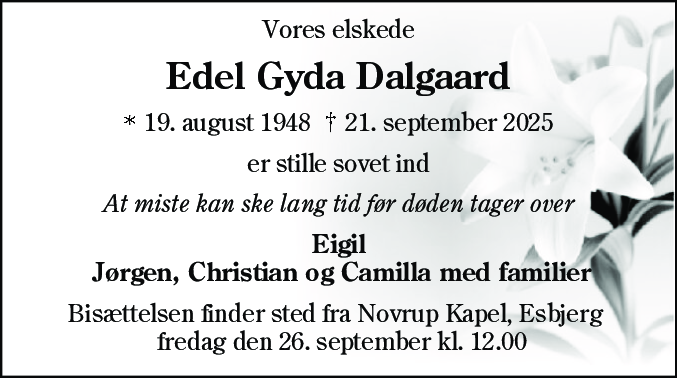 Dødsannonce for Edel Gyda Dalgaard