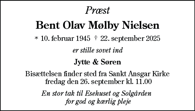 Dødsannonce for Bent Olav Mølby Nielsen