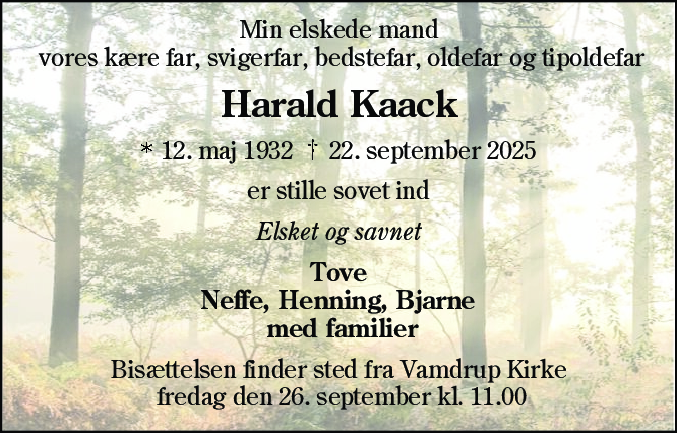 Dødsannonce for Harald Kaack