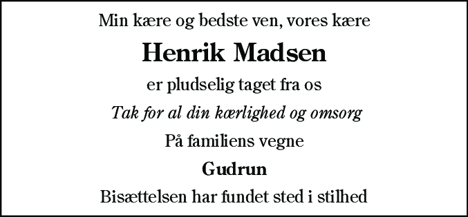 Dødsannonce for Henrik Madsen