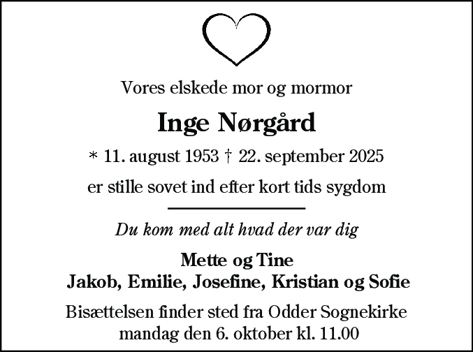 Dødsannonce for Inge Nørgård