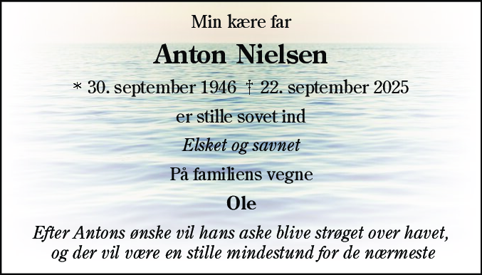 Dødsannonce for Anton Nielsen