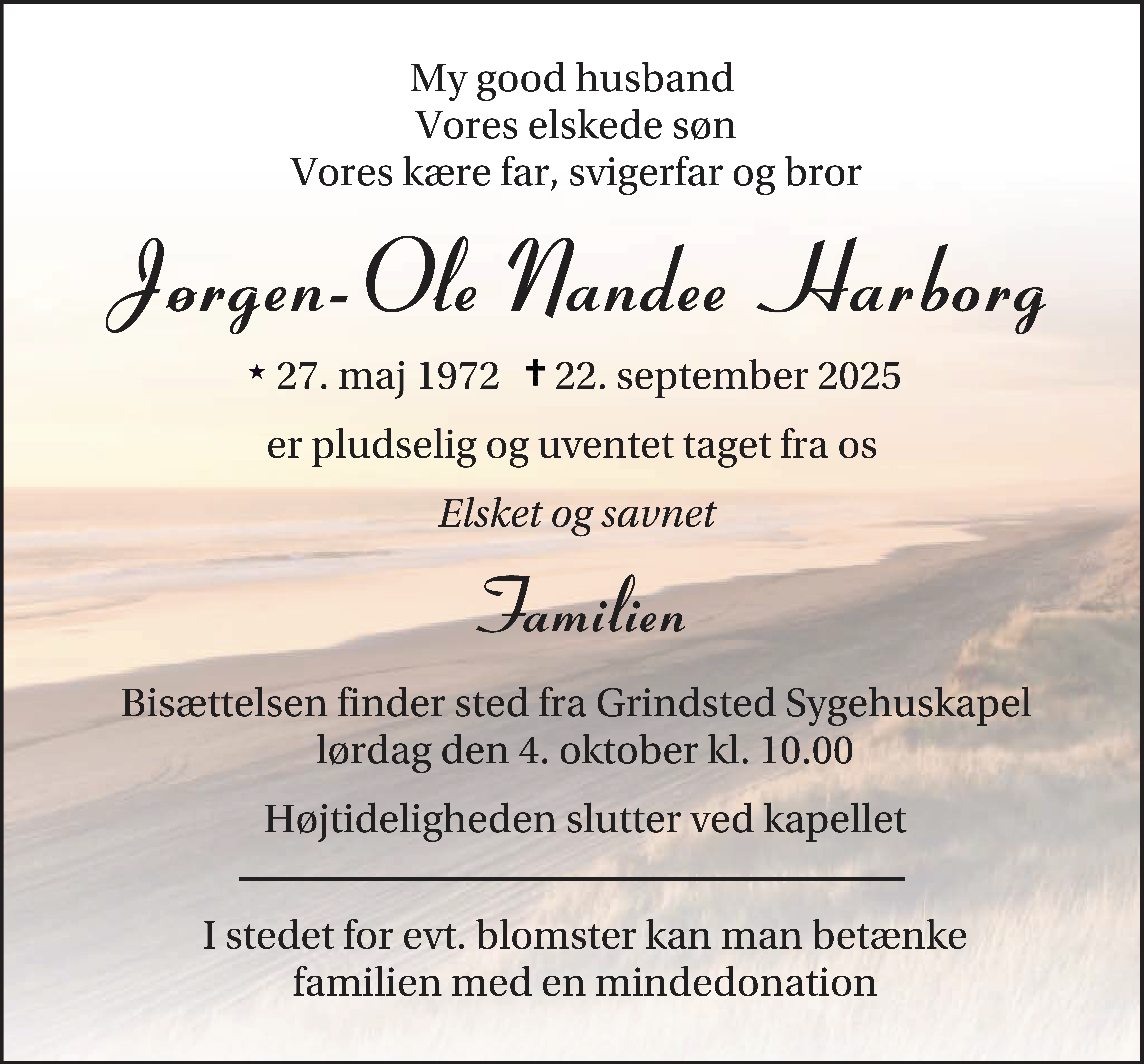Dødsannonce for Jørgen-Ole Nandee Harborg
