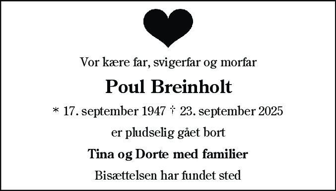 Dødsannonce for Poul Brejnholt