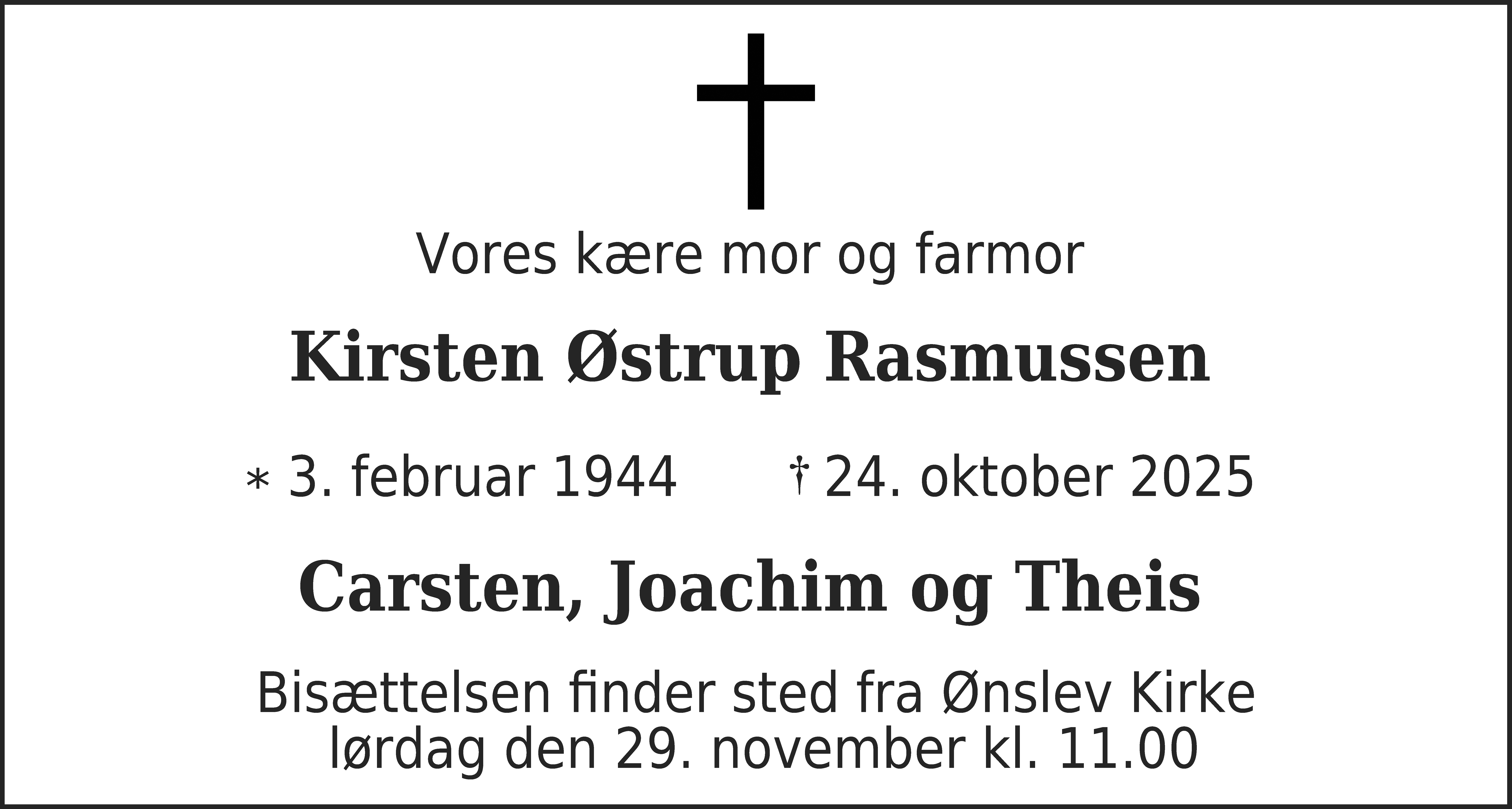 Dødsannonce for Kirsten Rasmussen