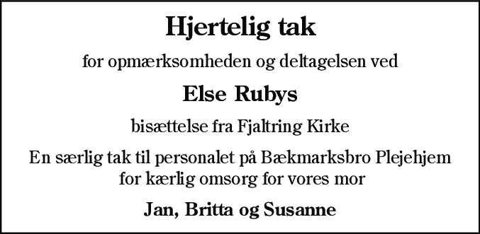 Dødsannonce for Else Ruby