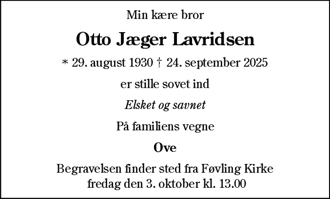 Dødsannonce for Otto Jæger Lavridsen