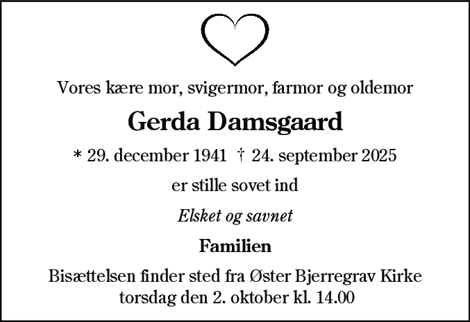 Dødsannonce for Gerda Laustsen