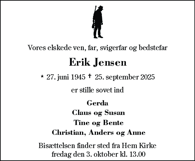 Dødsannonce for Erik Jensen