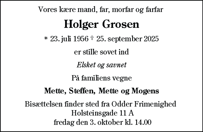 Dødsannonce for Holger Grosen