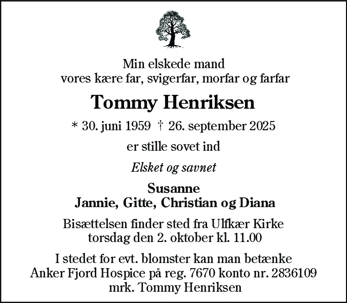 Dødsannonce for Tommy Henriksen