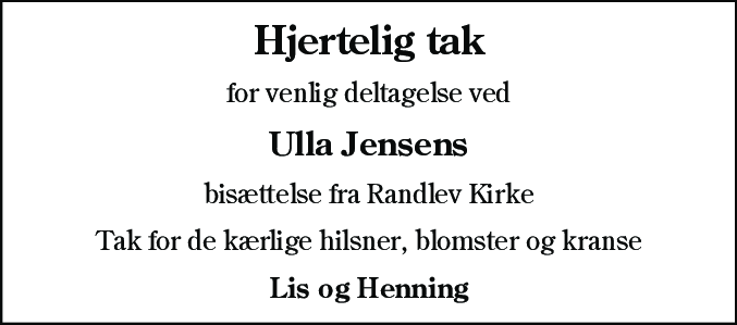Dødsannonce for Ulla Jensen