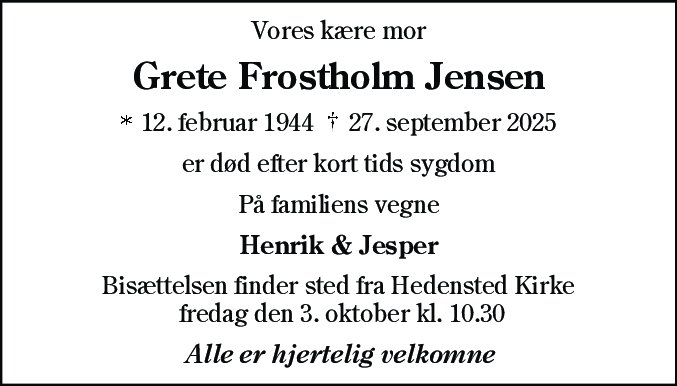 Dødsannonce for Grete Jensen