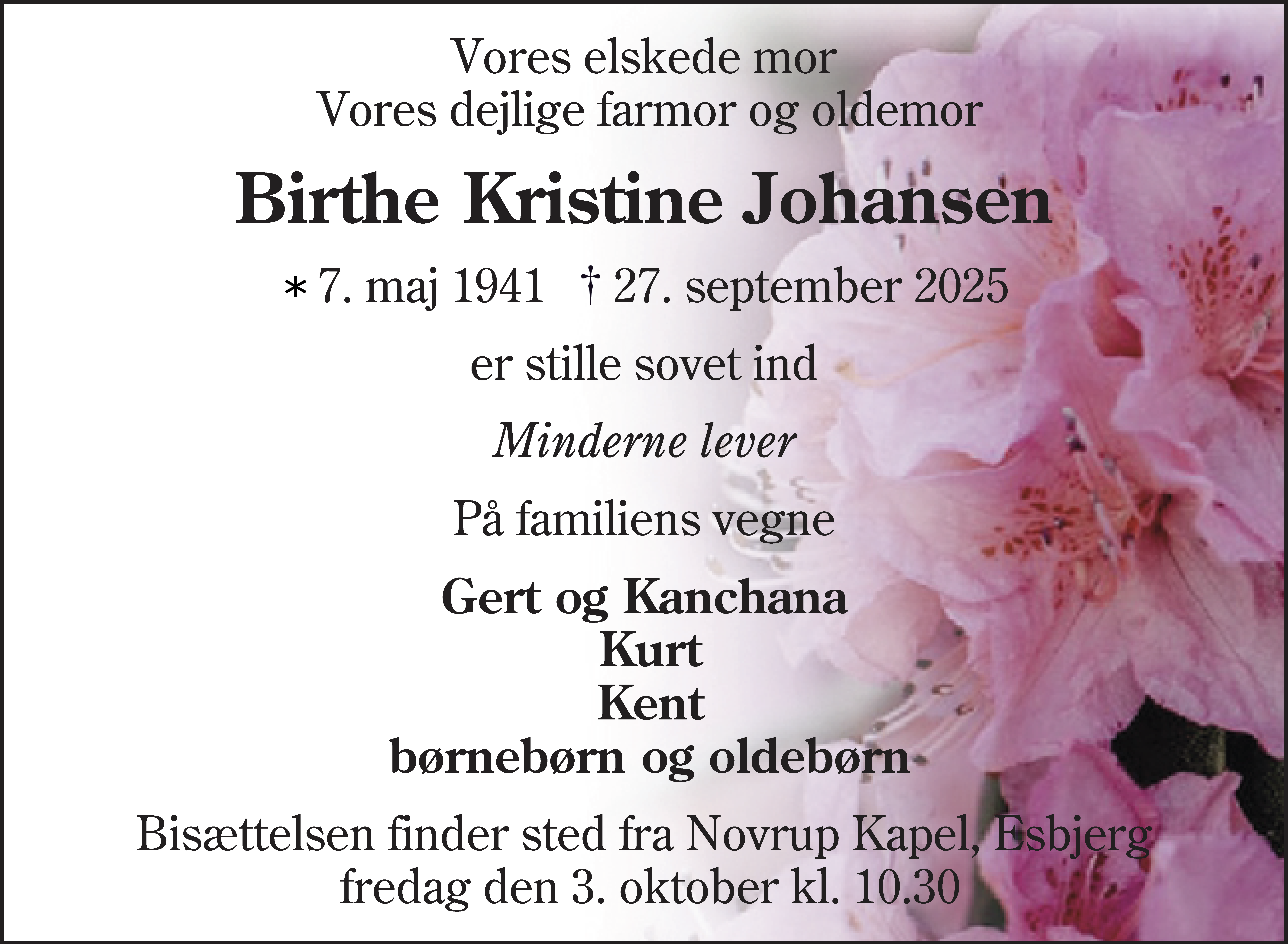 Dødsannonce for Birthe Kristine Johansen