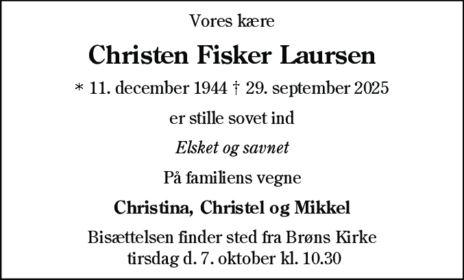 Dødsannonce for Christen Fisker Laursen
