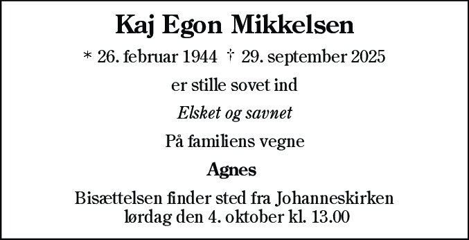 Dødsannonce for Kaj Egon Mikkelsen