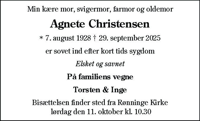 Dødsannonce for Agnethe Christensen