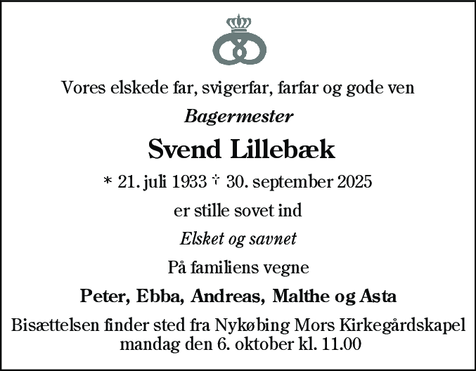 Dødsannonce for Svend Andreas Lillebæk Jensen