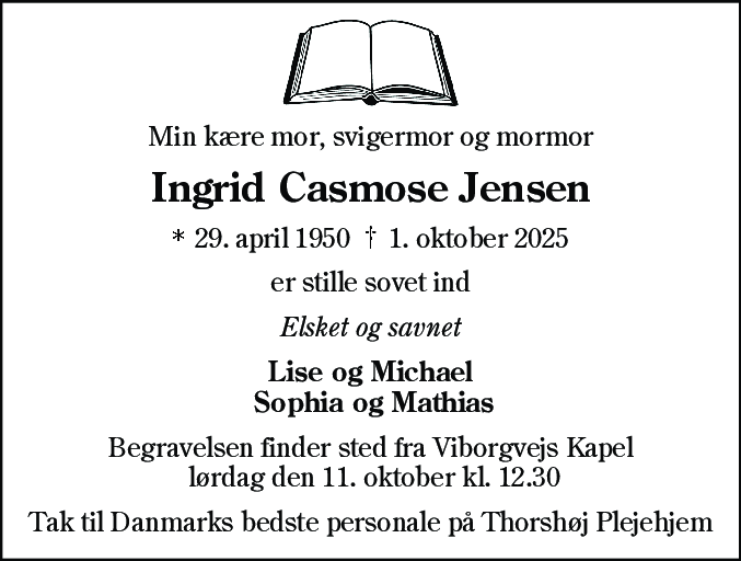 Dødsannonce for Ingrid Casmose Jensen