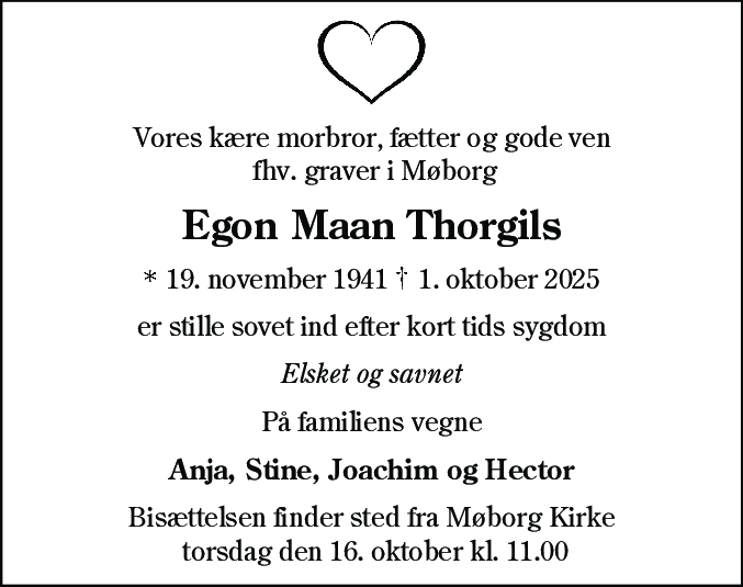 Dødsannonce for Egon Maan Thorgils