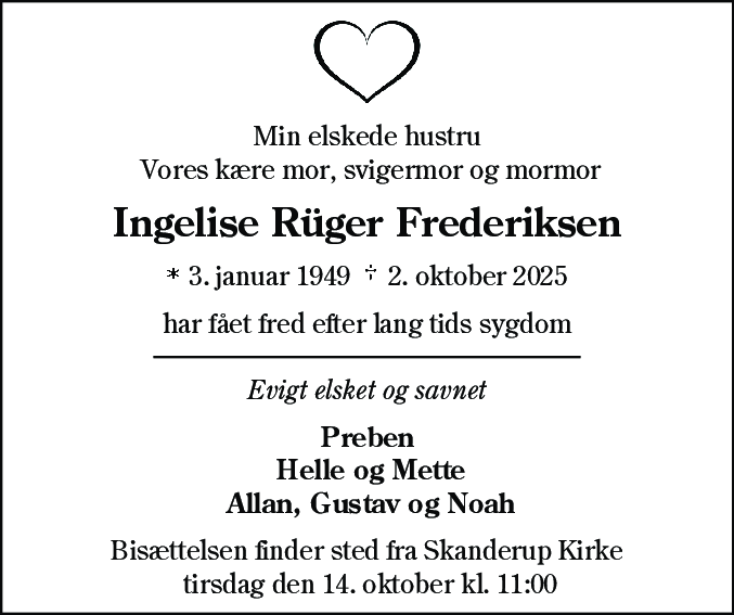 Dødsannonce for Ingelise Frederiksen
