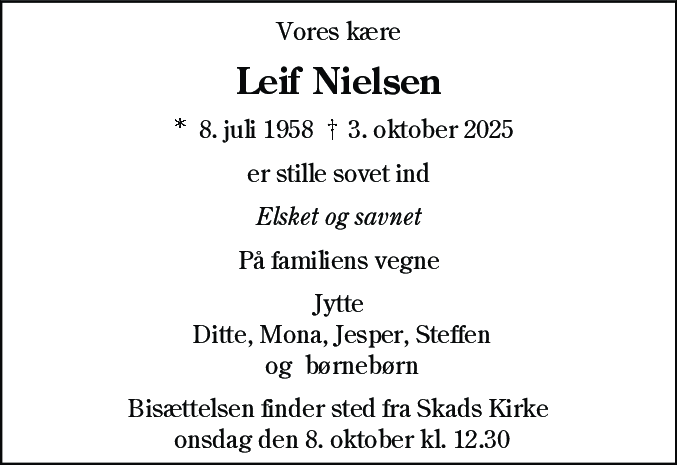Dødsannonce for Leif Nielsen