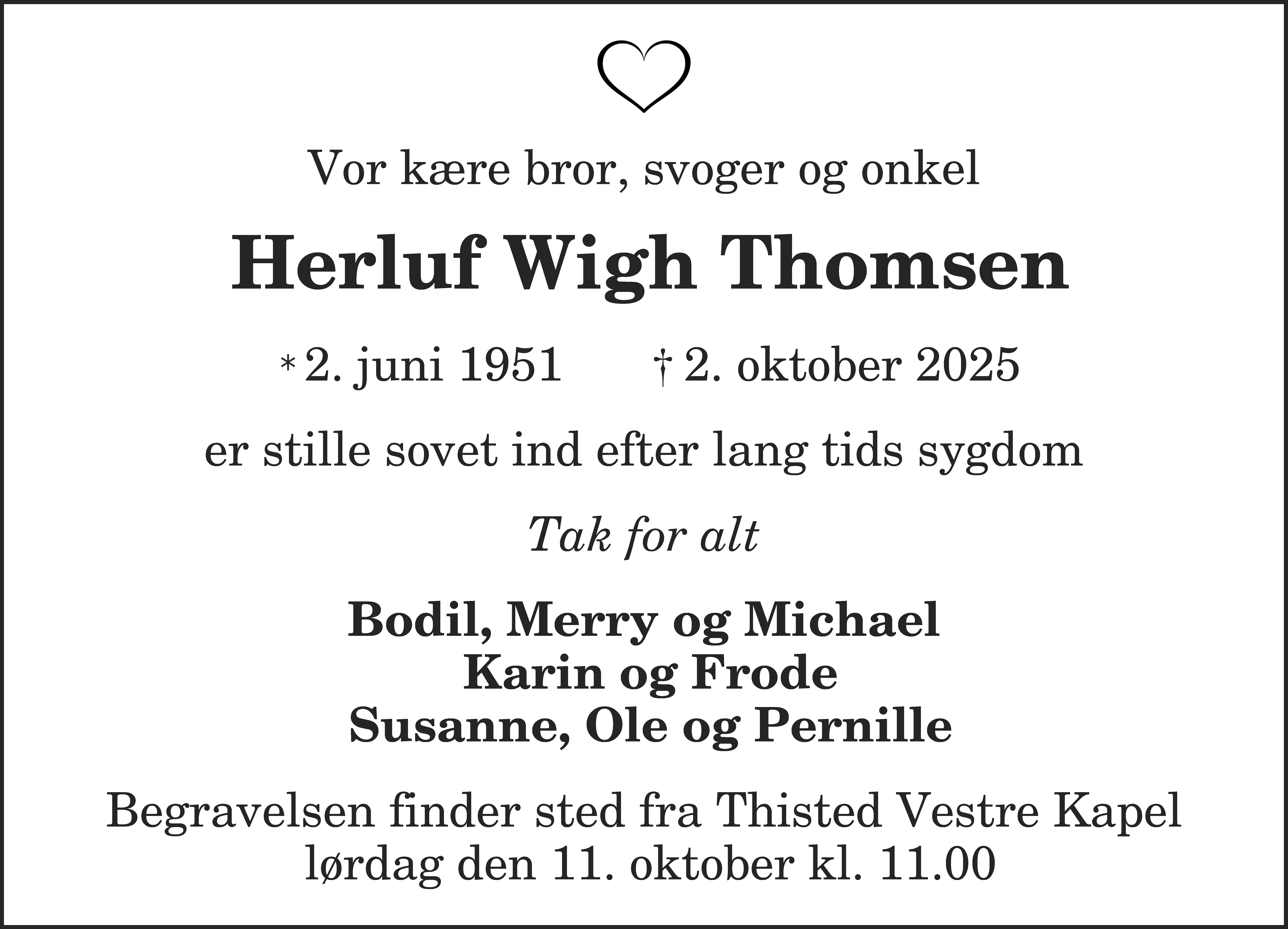 Dødsannonce for Herluf Wigh Thomsen