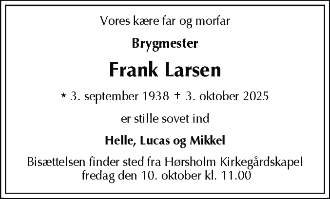 Dødsannonce for Frank Larsen